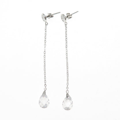 925 Sterling Silver Round & Pear-Cut C Z Chain Drop Dangle Earrings