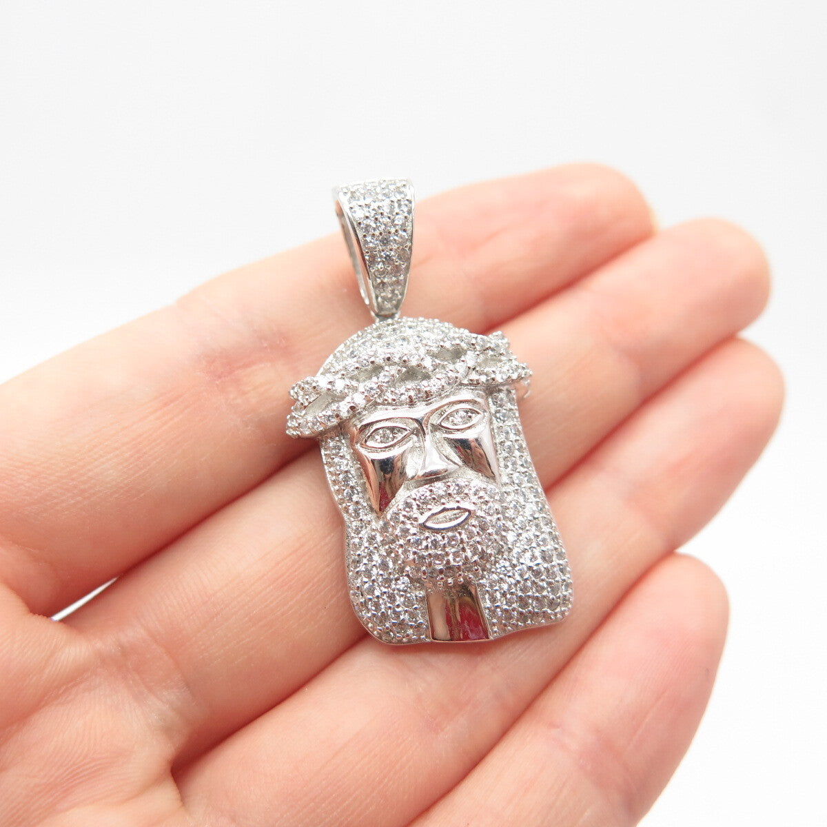 925 Sterling Silver C Z Jesus Religious Pendant