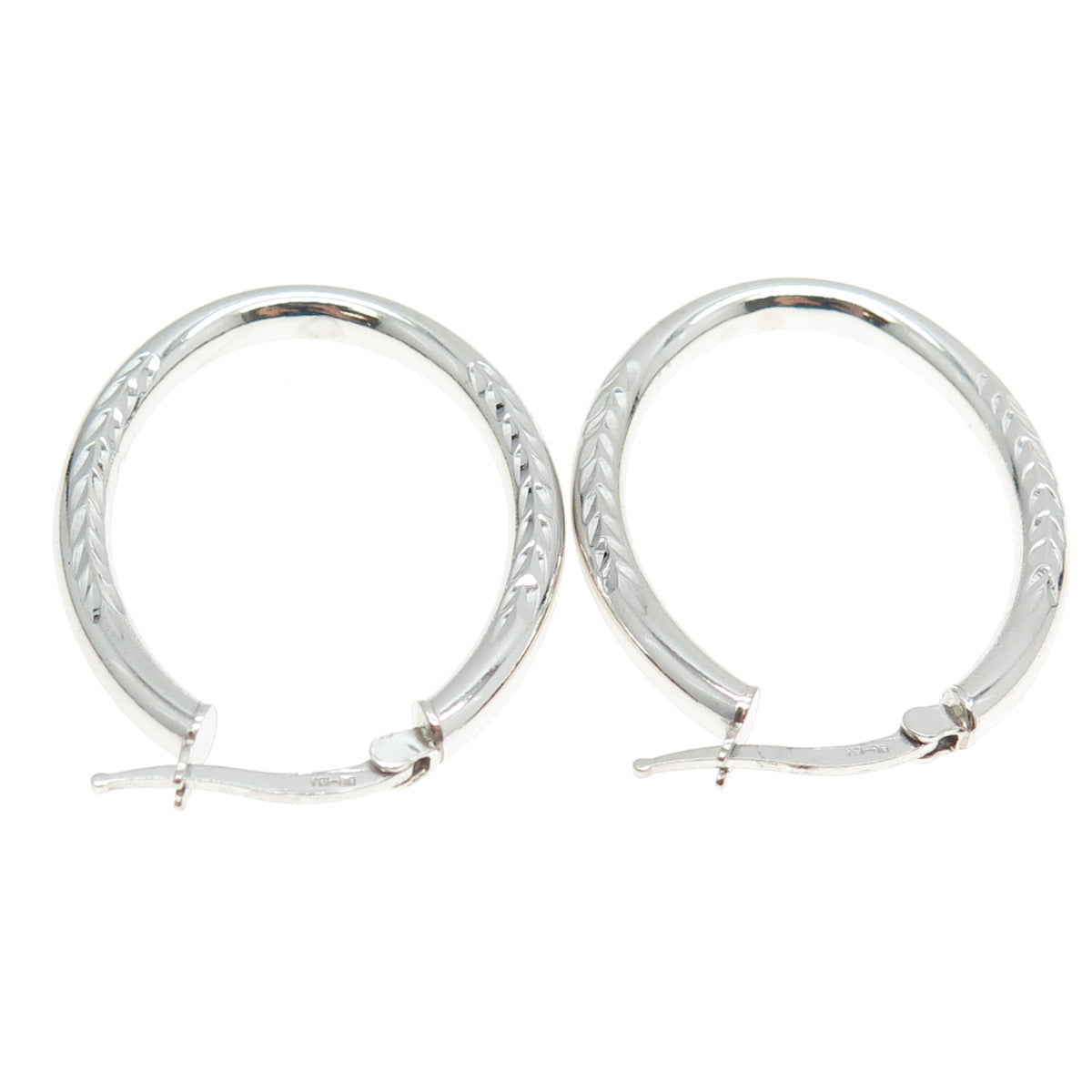 925 Sterling Silver Engraved Hinged Hoop Earrings