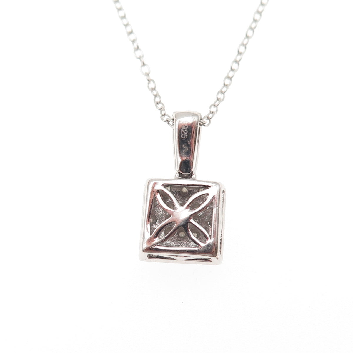 925 Sterling Silver Real Round-Cut Diamond Cable Chain Necklace 18"