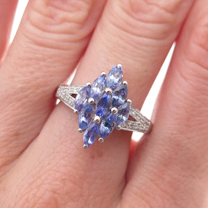 Chuck Clemency 925 Sterling Silver Real Tanzanite & White Topaz Ring Size 8