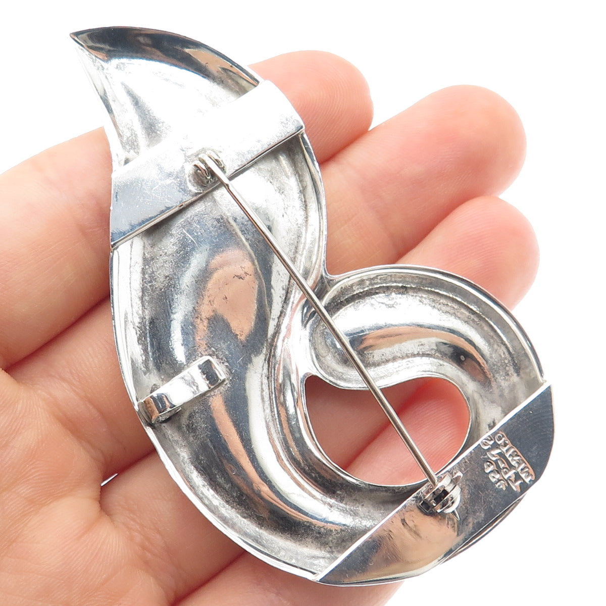 925 Sterling Silver Vintage Mexico Modernist Petal Pin Brooch / Pendant