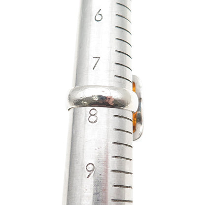 925 Sterling Silver Vintage Real Amber Modernist Ring Size 7.75