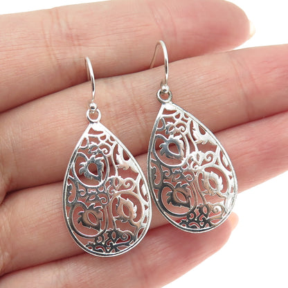 925 Sterling Silver Ornate Teardrop Dangle Earrings