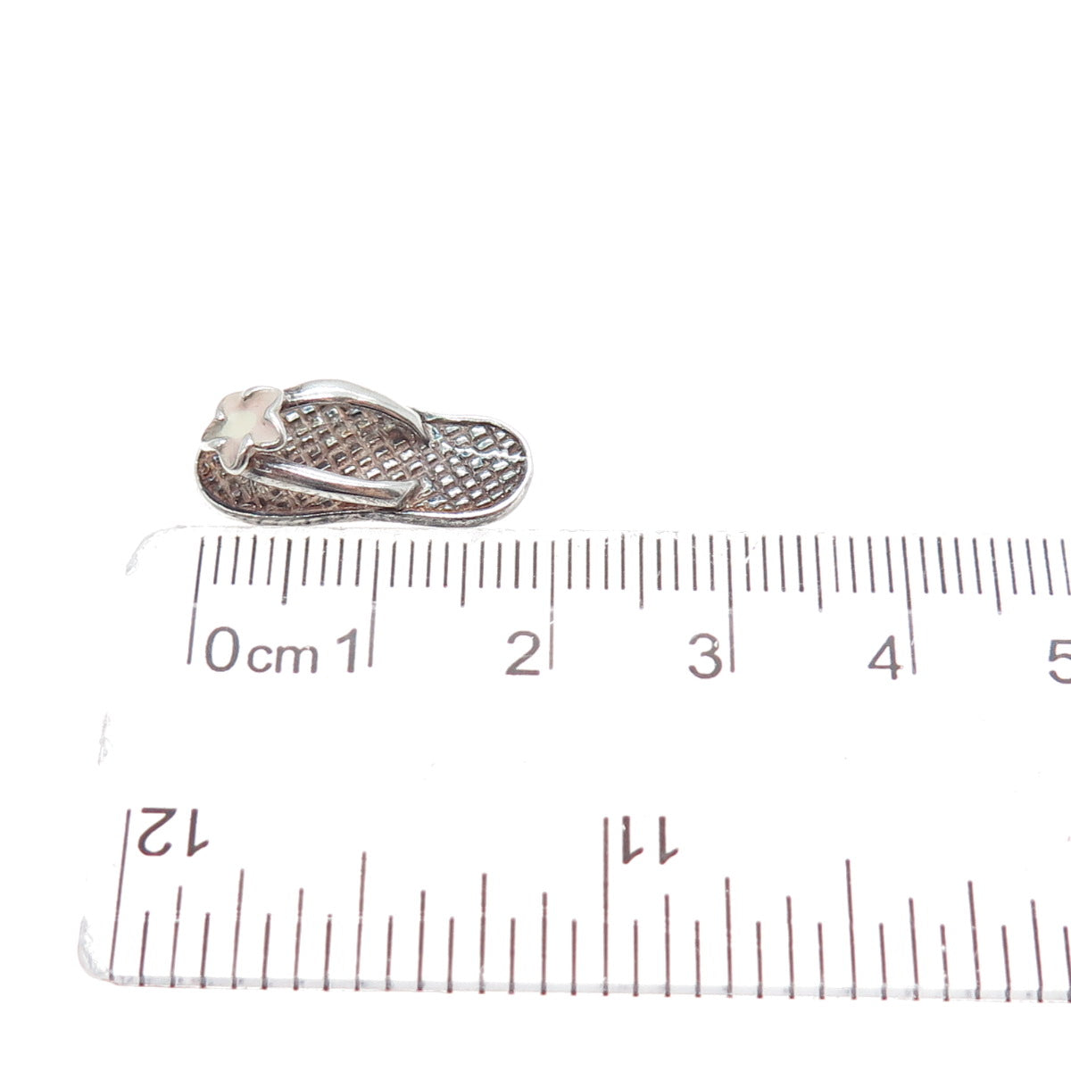 925 Sterling Silver Vintage Enamel Flower Flip Flop Minimalist 3D Slide Pendant
