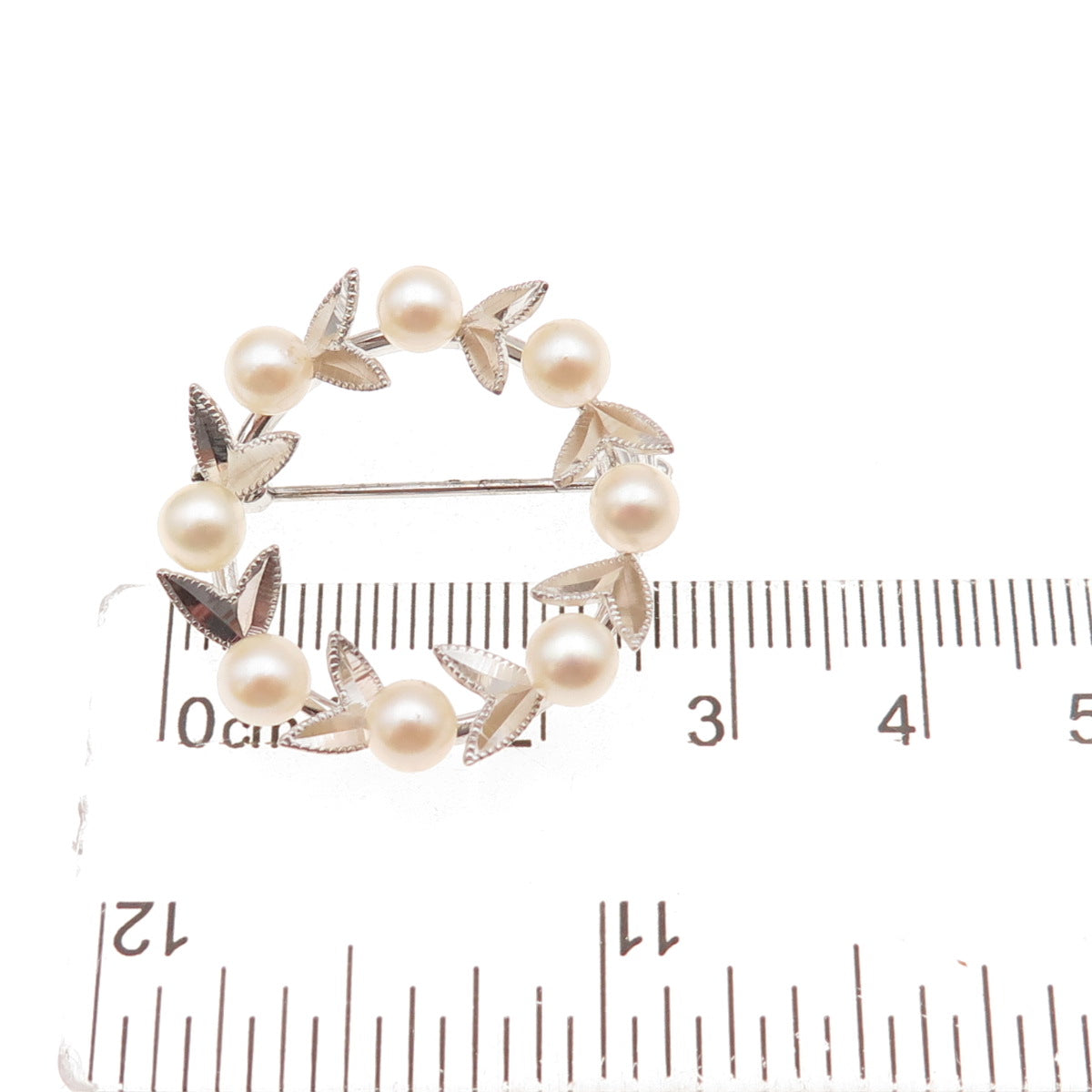 950 Silver Antique Japan Real Akoya Pearl Floral Circle of Life Pin Brooch