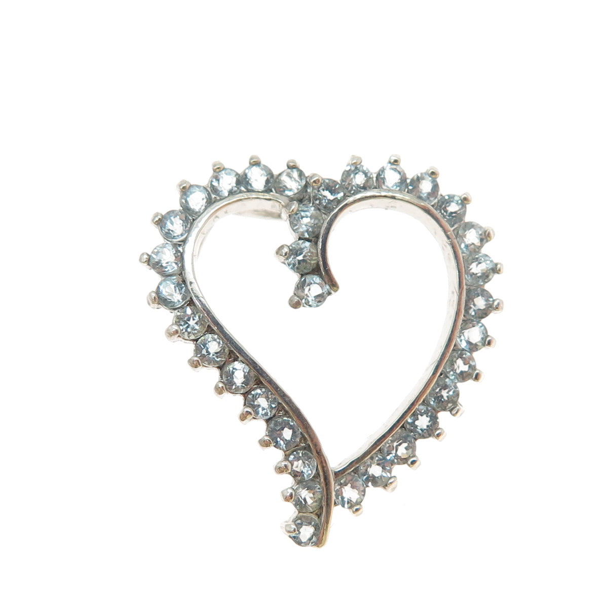 925 Sterling Silver Real Round-Cut Blue Topaz Heart Slide Charm Pendant