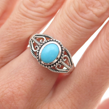 D'Joy 925 Sterling Silver Real Turquoise Heart Oxidized Ring Size 8.25