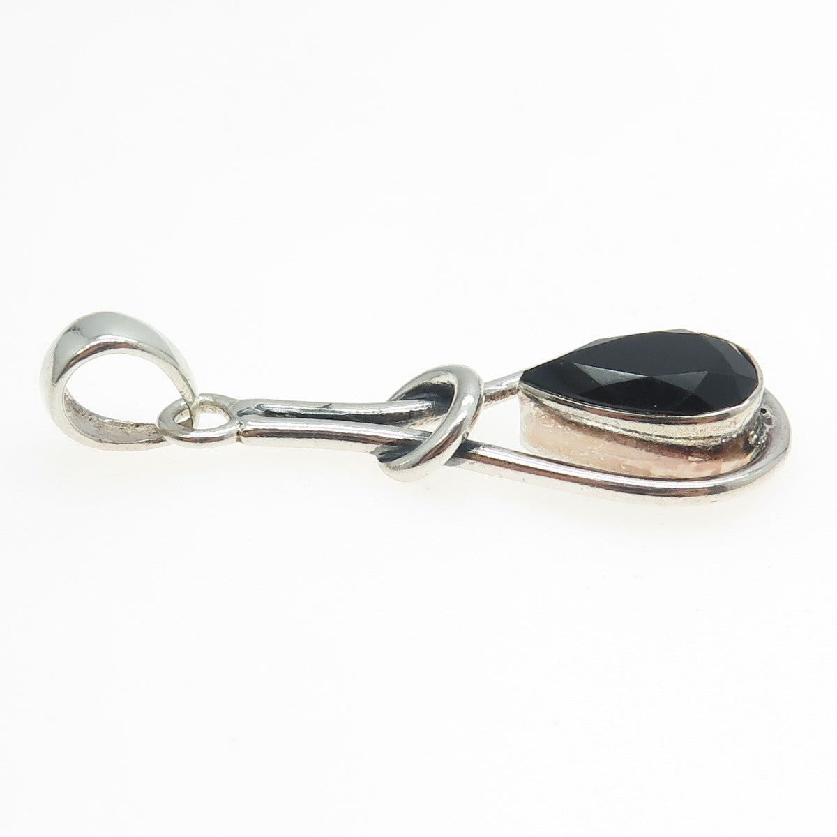 925 Sterling Silver Vintage Real Pear-Cut Black Spinel Modernist Pendant