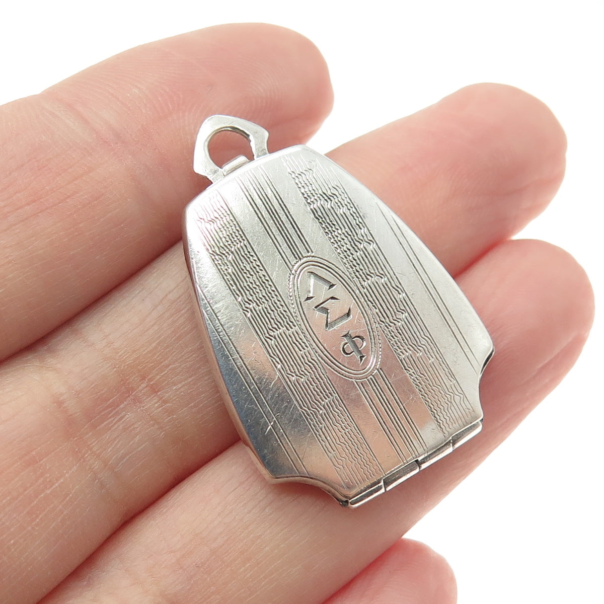 925 Sterling Silver Antique Art Deco Engraved Delta Epsilon Phi Locket Pendant