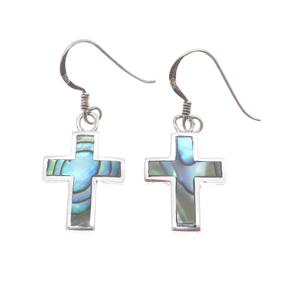 ATI ANNIKA WITT Sterling Silver Vintage Real Abalone Shell Cross Dangle Earrings