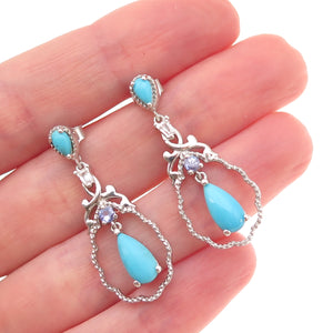 Chuck Clemency 925 Sterling Silver Real Turquoise & Tanzanite Dangle Earrings