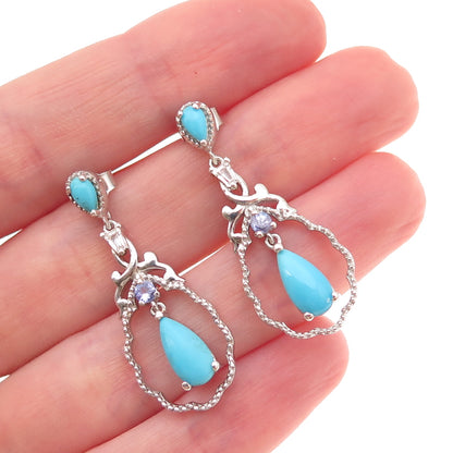 Chuck Clemency 925 Sterling Silver Real Turquoise & Tanzanite Dangle Earrings