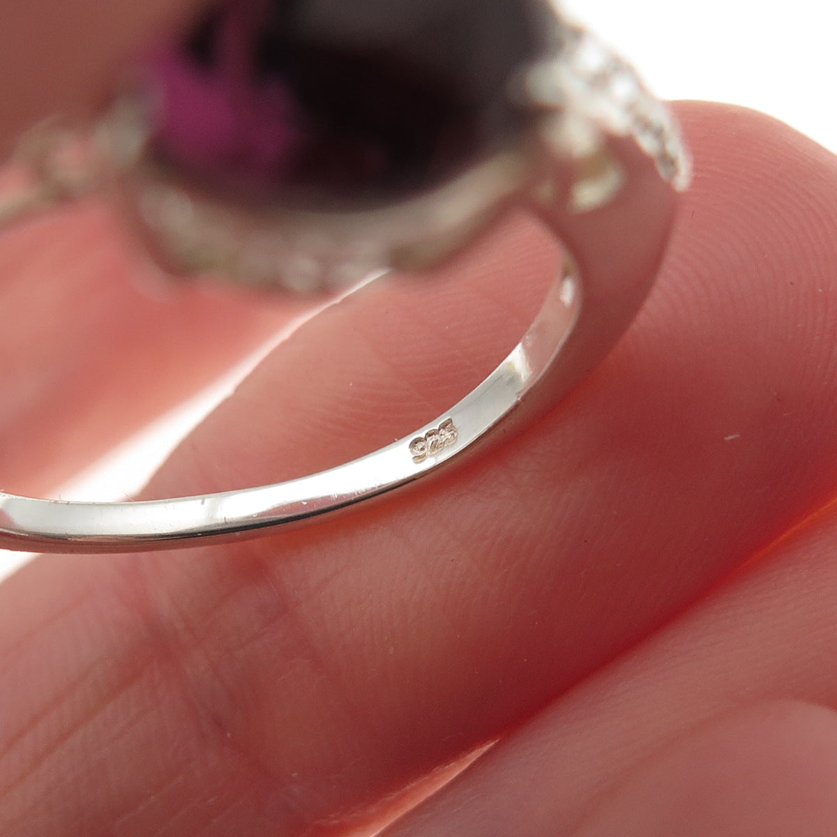Chuck Clemency Sterling Silver Purple & White Rhinestone Teardrop Ring Size 9