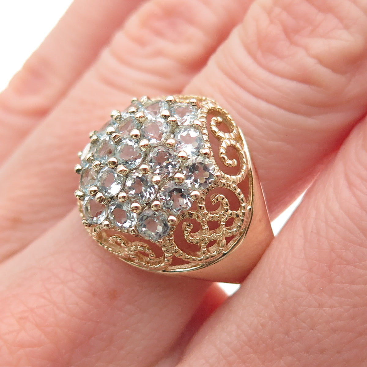 Ross Simons 925 Sterling Silver Gold Plated Vintage Real Blue Topaz Ring Size 8