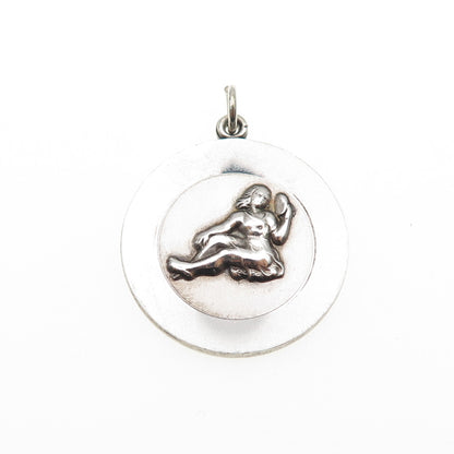925 Sterling Silver Vintage Virgo Zodiac Sign Oxidized Charm Pendant