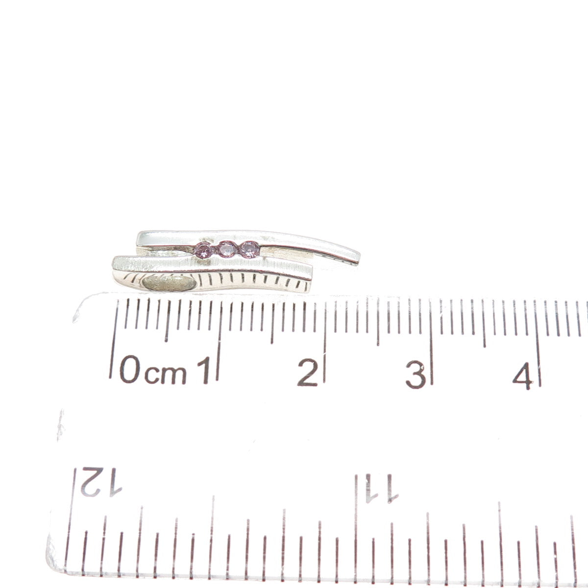 FOSSIL 925 Sterling Silver Round-Cut Pink C Z Minimalist Slide Pendant