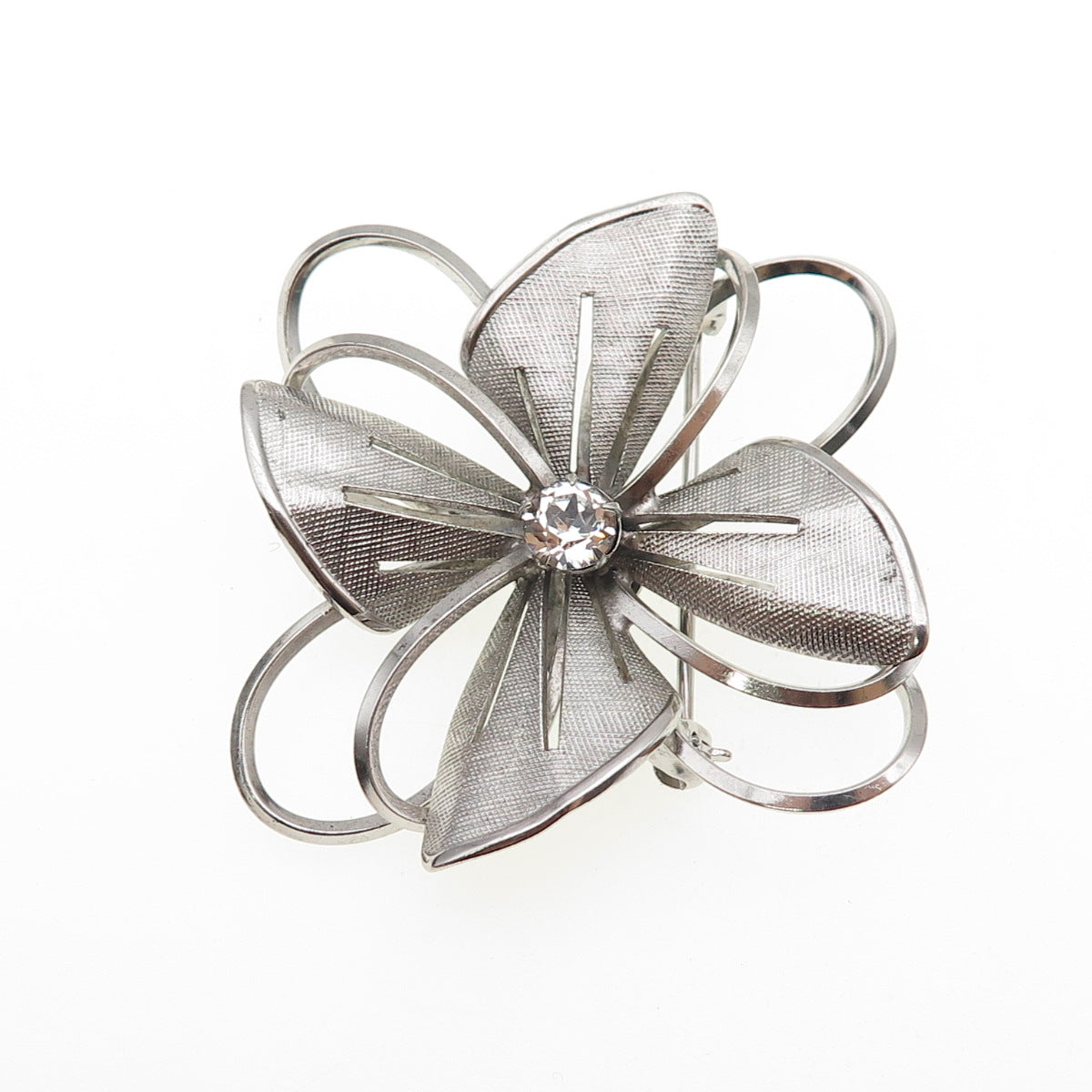 CARL ART 925 Sterling Silver Antique Art Deco Rhinestone Flower Pin Brooch