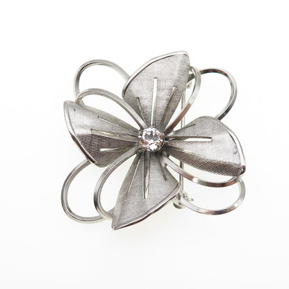 CARL ART 925 Sterling Silver Antique Art Deco Rhinestone Flower Pin Brooch