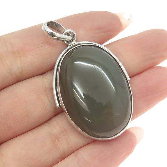 925 Sterling Silver Vintage Real Smoky Milky Agate Modernist Pendant