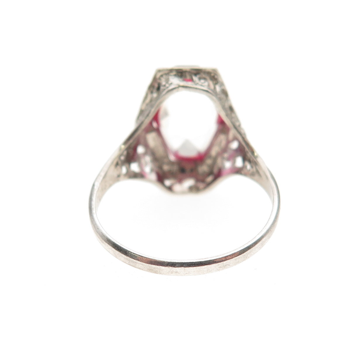 925 Sterling Silver Antique Art Deco Pink Rhinestone Ring Size 7.25