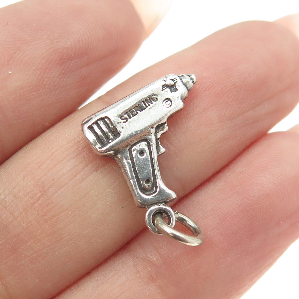 SUN WEST 925 Sterling Silver Vintage Power Drill Electric Tool 3D Charm Pendant