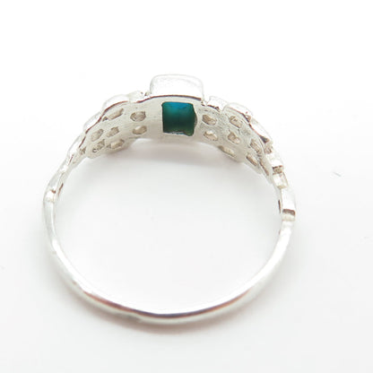 925 Sterling Silver Vintage European Real Kingman Turquoise Mesh Ring Size 7.75