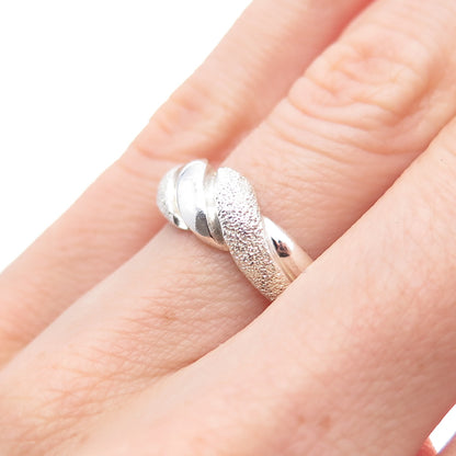 925 Sterling Silver Vintage Modernist Textured Twisted Ring Size 6