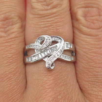 925 Sterling Silver Pave C Z Heart Infinity Ring Size 7.75