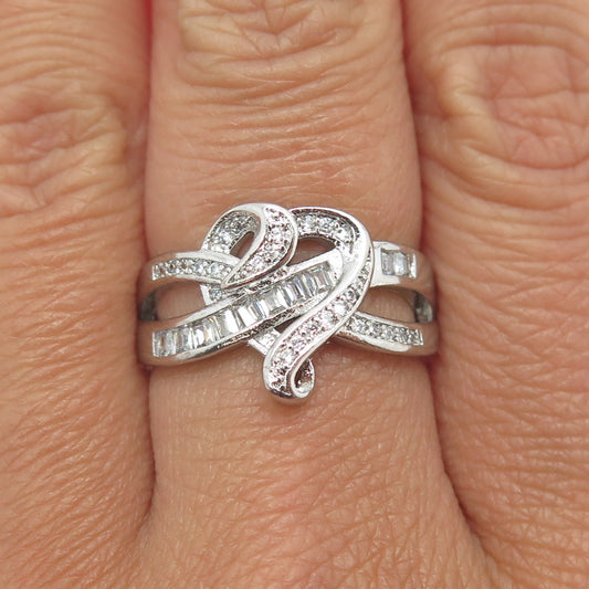 925 Sterling Silver Pave C Z Heart Infinity Ring Size 7.75