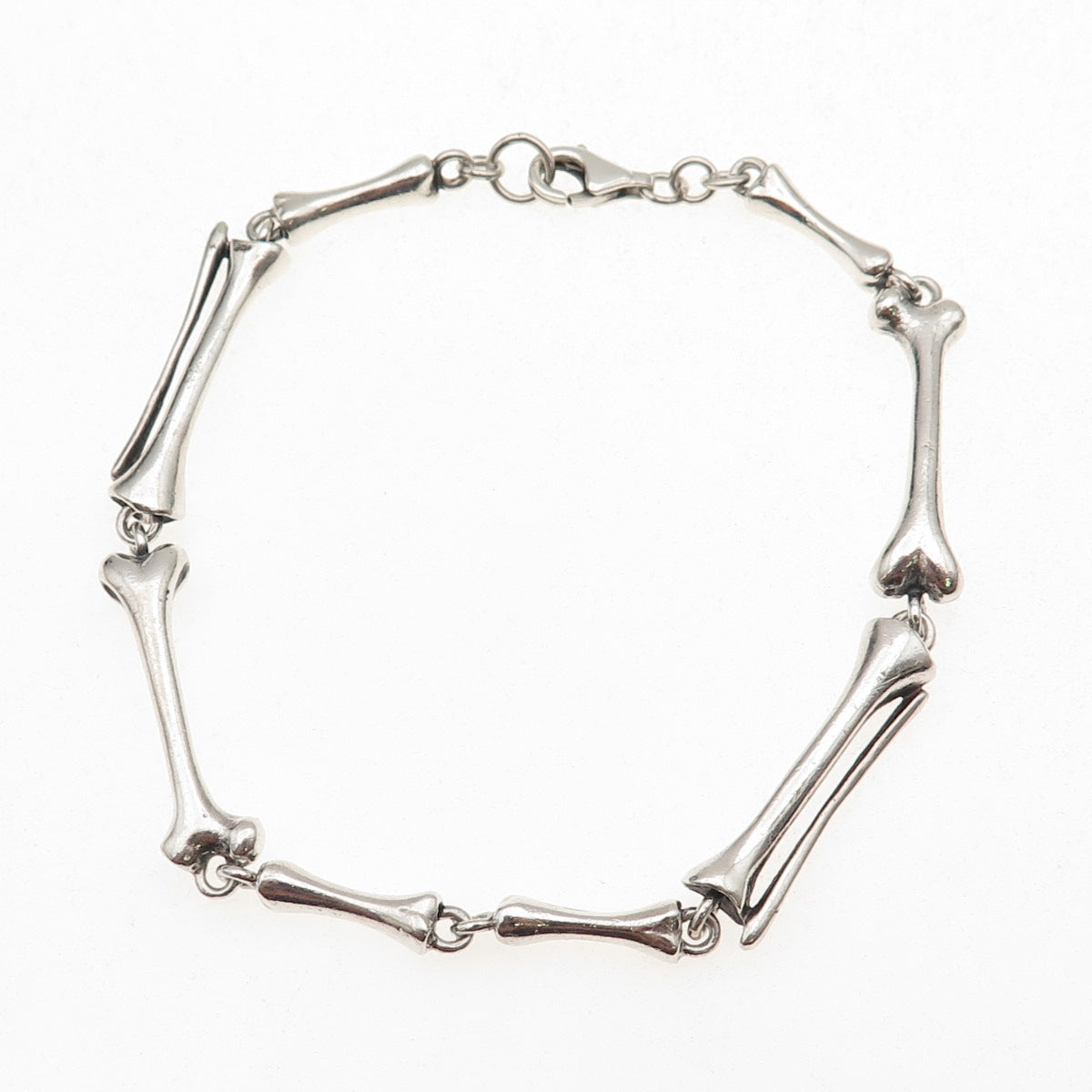 925 Sterling Silver Vintage Modernist Bone Link Oxidized Bracelet 8.25"