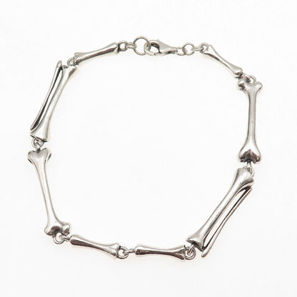 925 Sterling Silver Vintage Modernist Bone Link Oxidized Bracelet 8.25"