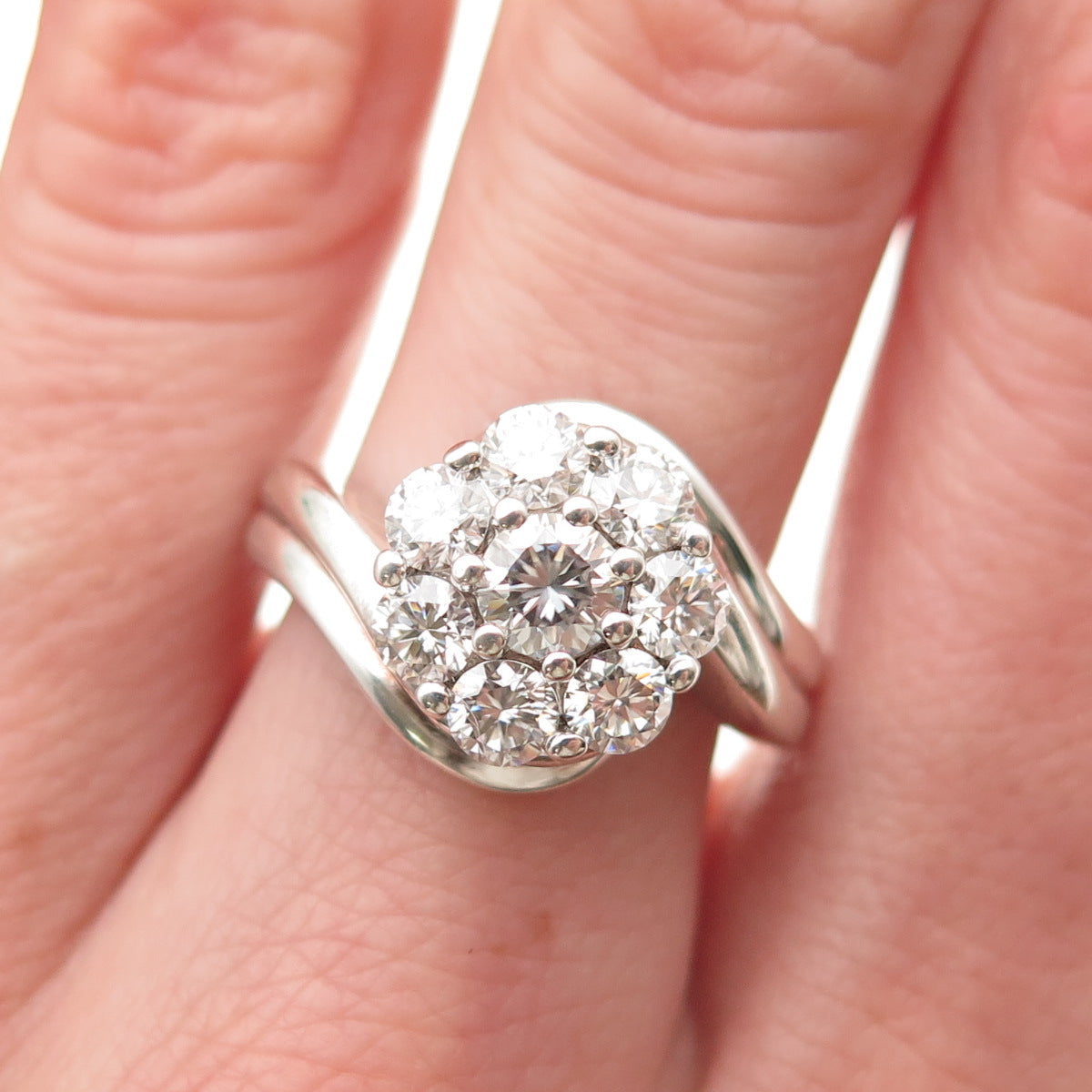 SAMARA SJD 925 Sterling Silver Real Round-Cut Moissanite Bypass Ring Size 7