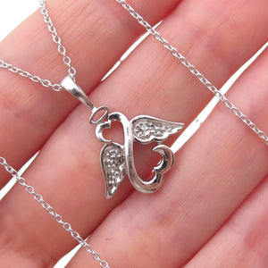 Jane Seymour Sterling Silver Real Diamond Angel Heart Cable Chain Necklace 18"