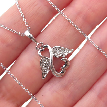 Jane Seymour Sterling Silver Real Diamond Angel Heart Cable Chain Necklace 18"