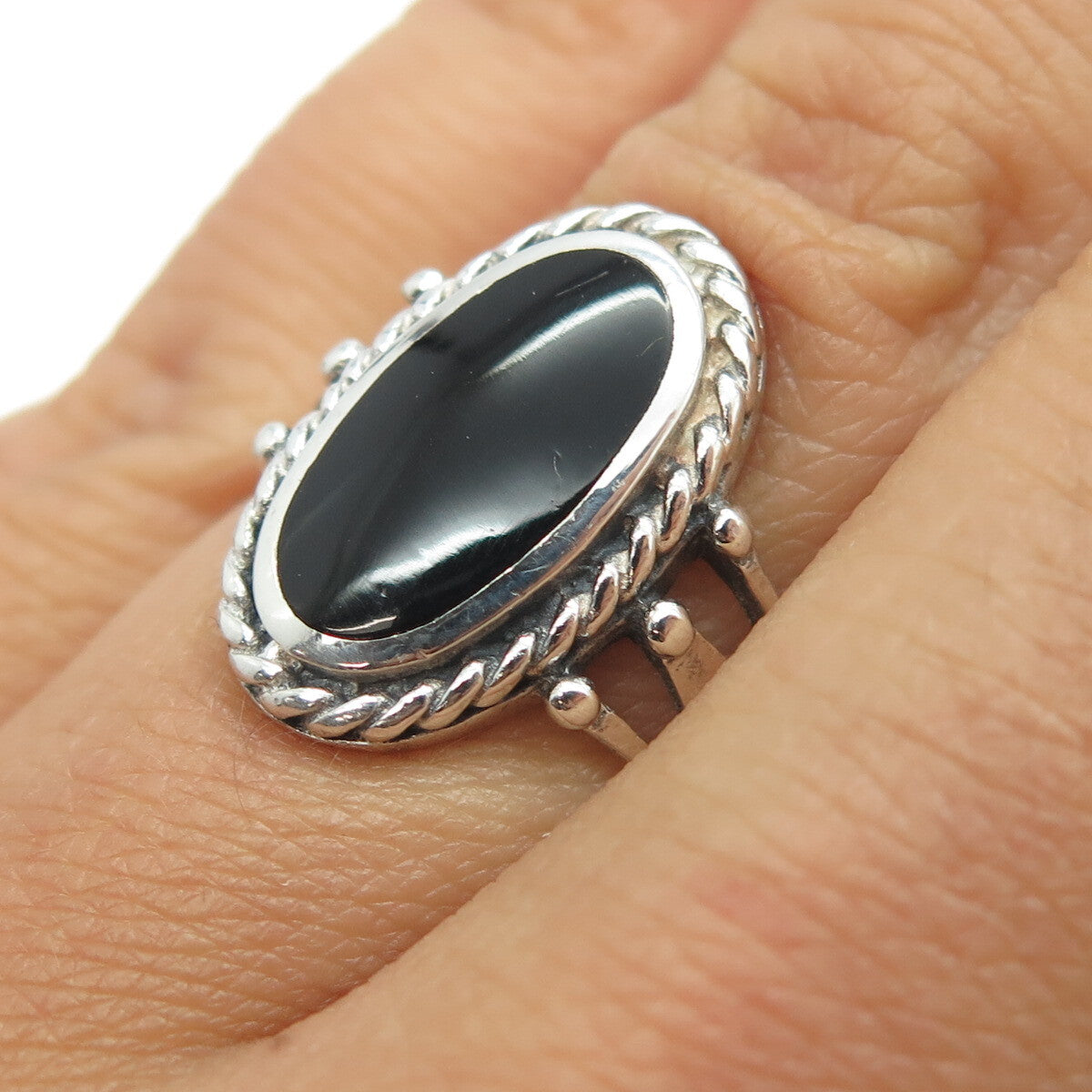 925 Sterling Silver Vintage Real Black Onyx Gemstone Ring Size 6.25