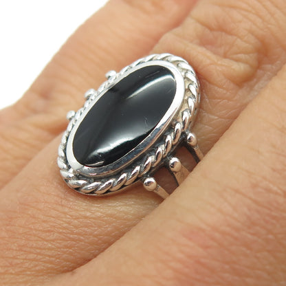 925 Sterling Silver Vintage Real Black Onyx Gemstone Ring Size 6.25