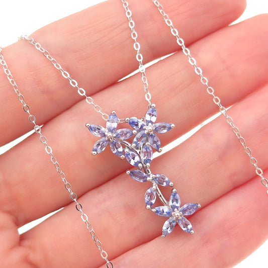 Chuck Clemency 925 Sterling Real Tanzanite White Topaz Floral Chain Necklace 20"