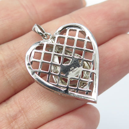 925 Sterling Silver Pave C Z Heart Cage Pendant