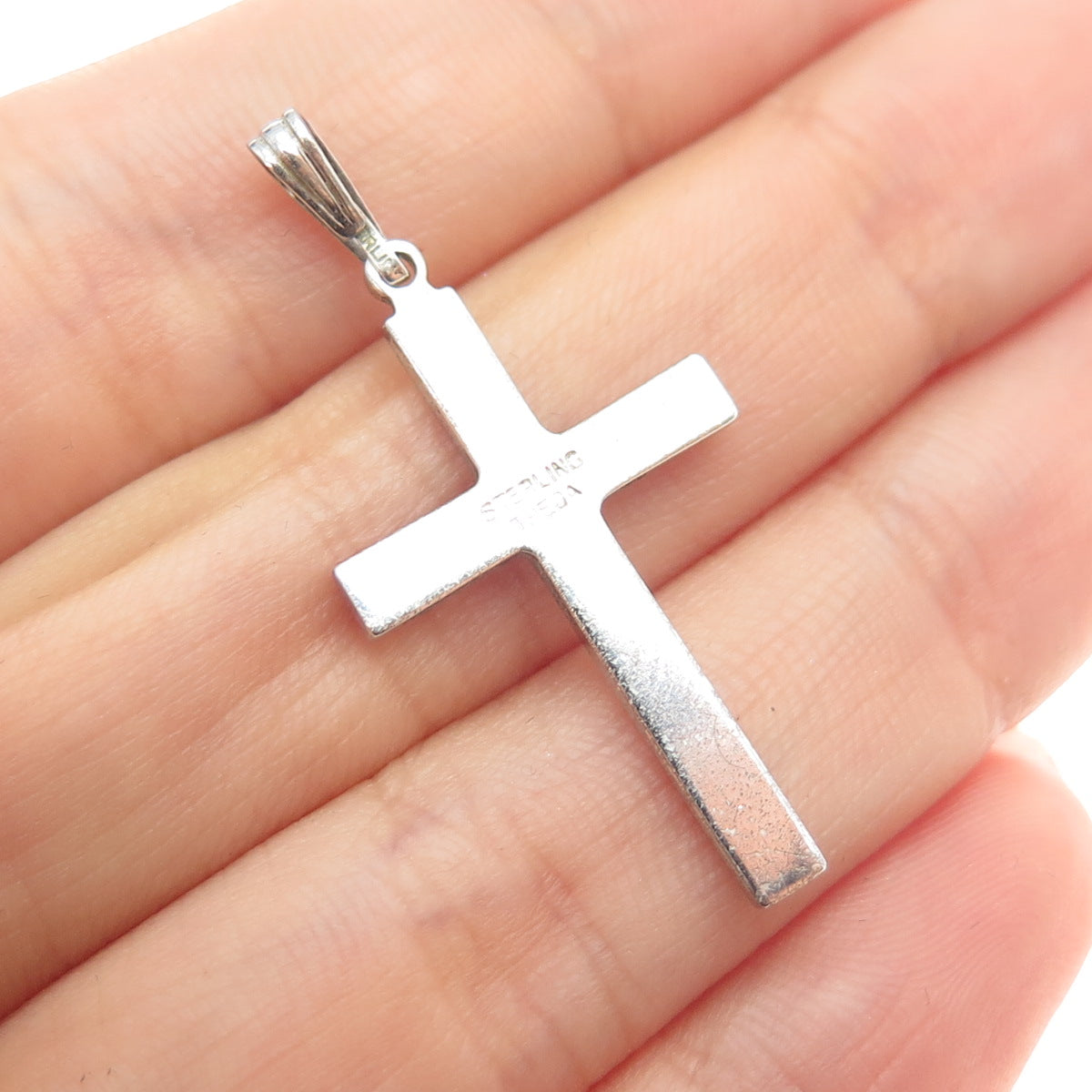 THEDA 925 Sterling Silver Vintage Rhinestone Cross Religious Charm Pendant