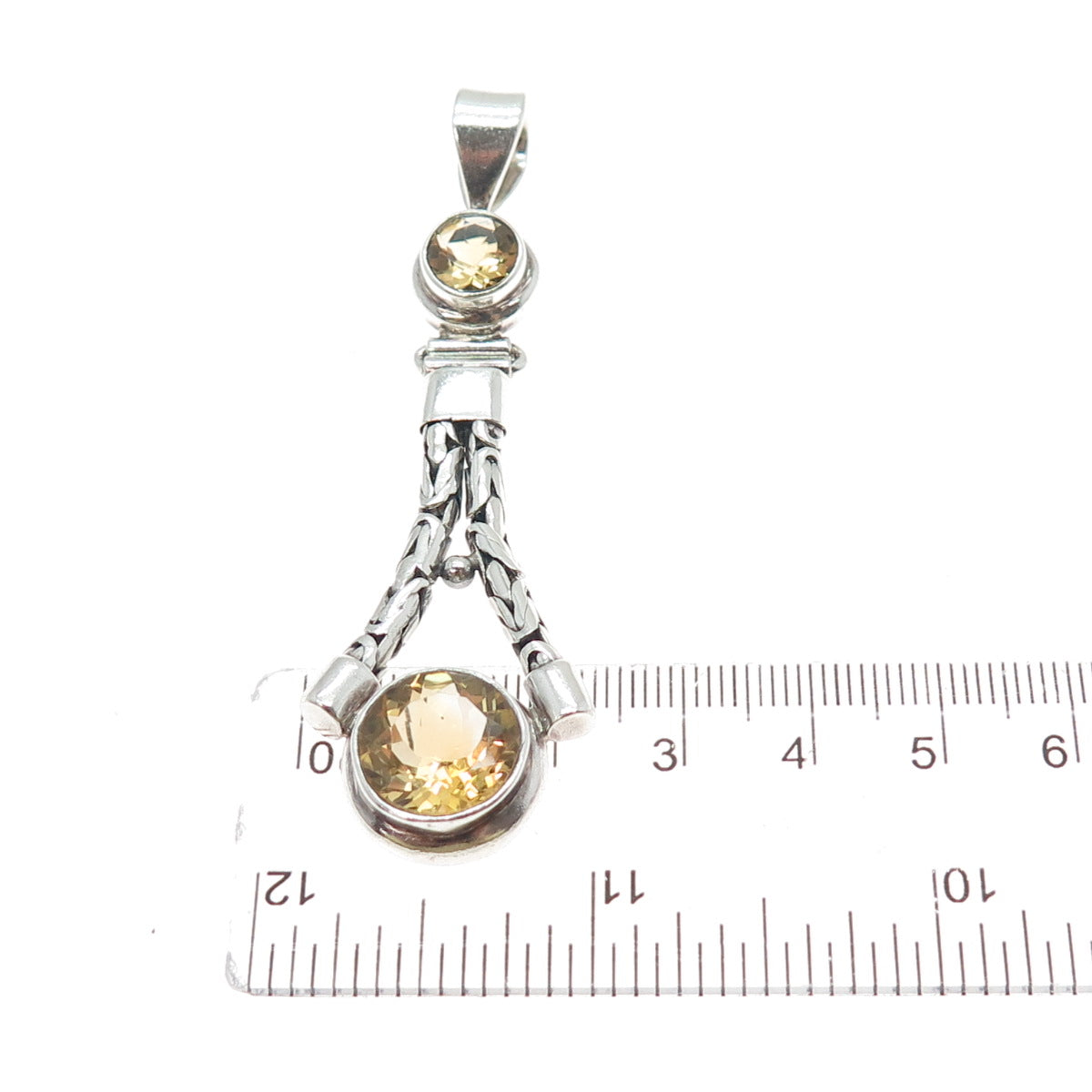 925 Sterling Silver Vintage Real Citrine Byzantine Link Modernist Pendant