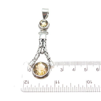 925 Sterling Silver Vintage Real Citrine Byzantine Link Modernist Pendant