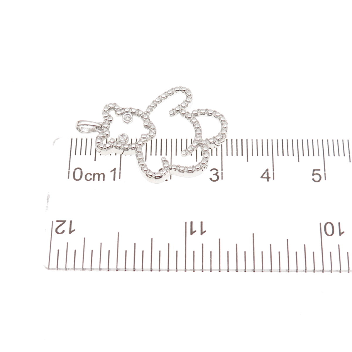 925 Sterling Silver Real Round-Cut Diamond Bear Dotted Charm Pendant
