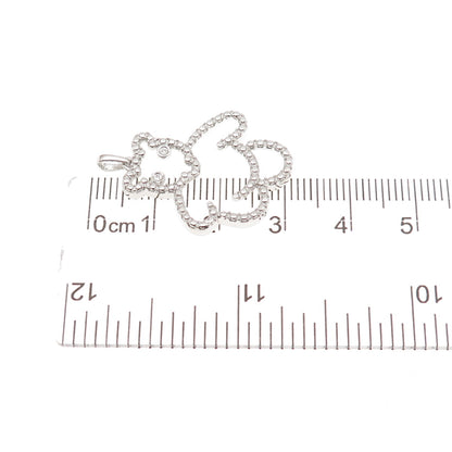 925 Sterling Silver Real Round-Cut Diamond Bear Dotted Charm Pendant