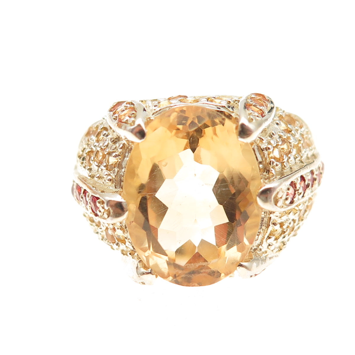 925 Sterling Silver Gold Plated Real Citrine & Multi-Color Topaz Ring Size 10
