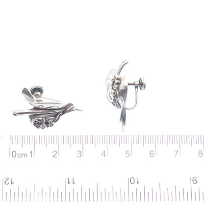 925 Sterling Silver Vintage Modernist Flower Heart Screw Back Earrings