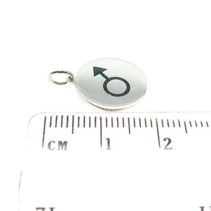 925 Sterling Silver Black Enamel Female Symbol Minimalist Round Tag Pendant