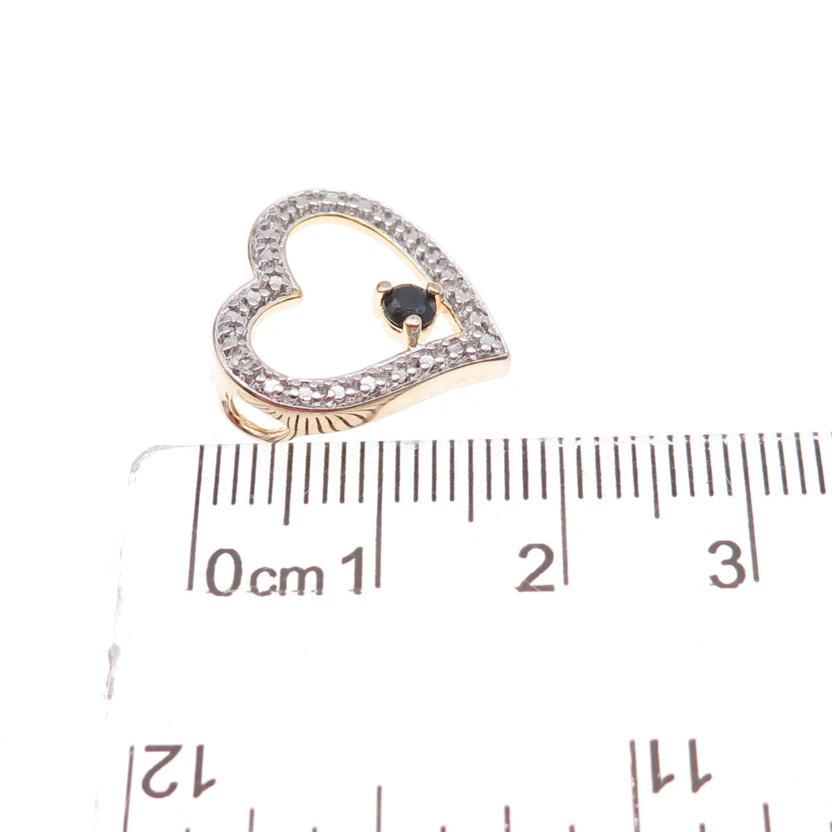 925 Sterling Silver 2-Tone Real Diamond & Sapphire Heart Slide Charm Pendant