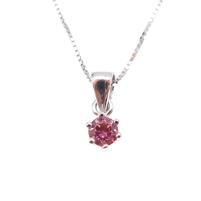 925 Sterling Silver Swarovski Pink Crystal Box Chain Necklace 16-18"