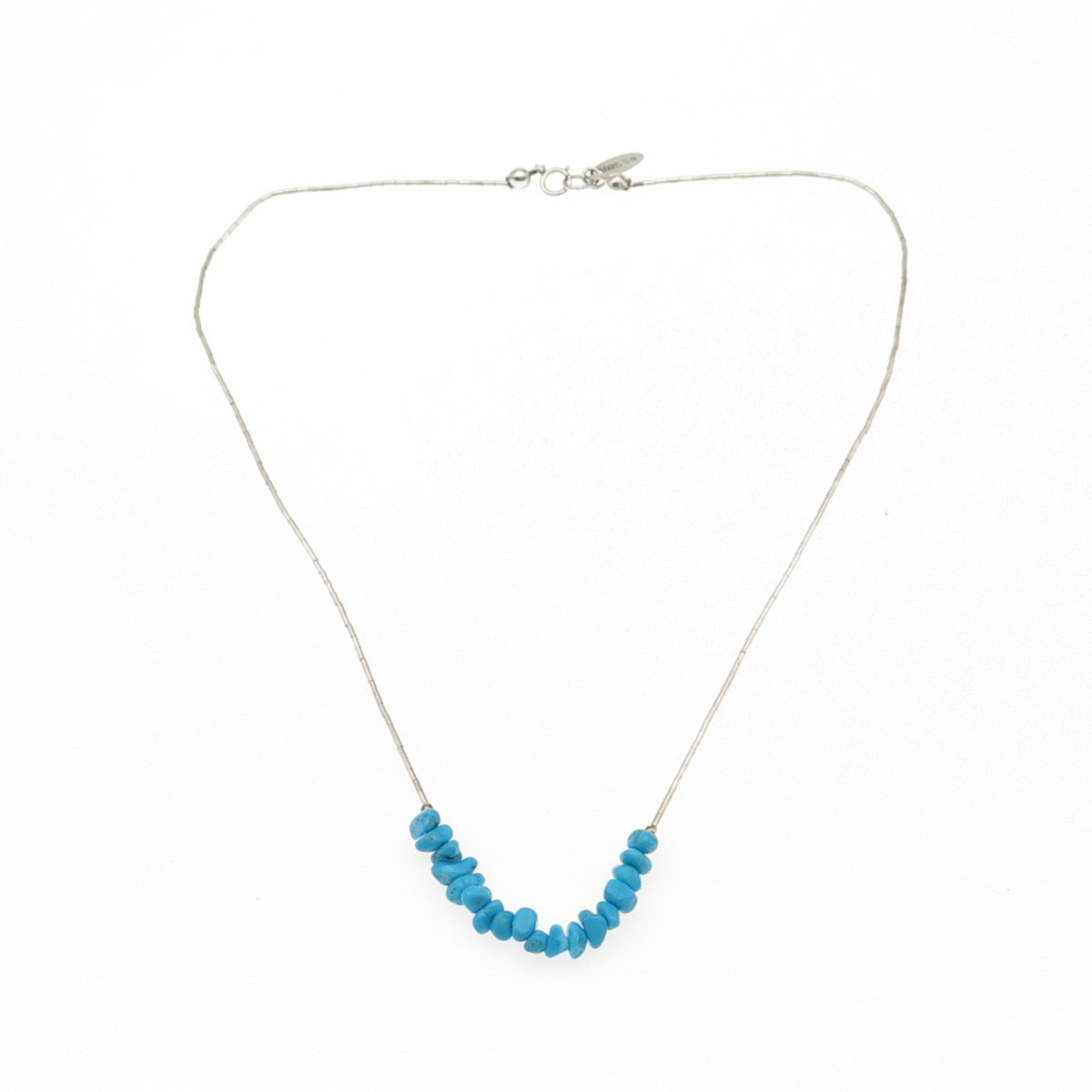 925 Sterling Silver Vintage Real Turquoise Beads Liquid Chain Necklace 18"